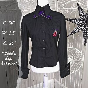 🚫SOLD🚫 Lip Service Teacher Hit Me With A Ruler Black w/ Purple Plaid Trim Top